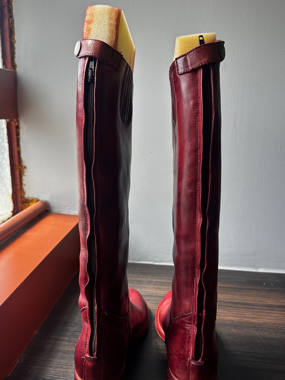 Frye Knee-High Leather Riding Boots in Deep Red - Picture 4 of 10